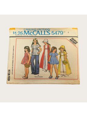 Vintage 1970s McCalls Sewing Pattern 5479 Girls Dress Top Hat Size 8 Uncut